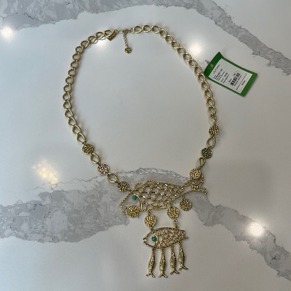 Lilly Pulitzer Montauk Necklace Gold Turquoise Fish - Picture 5 of 5